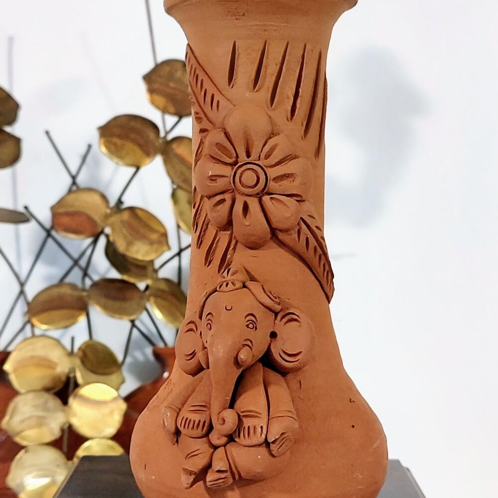 Ganesha Hindu Buddhist Elephant Deity Handmade Terracotta Vase